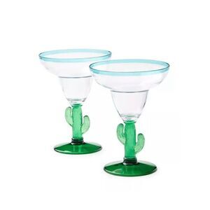 THE CELLAR Southwest Acrylic Cactus Margarita Glasses, Set of 2 NIB!!!